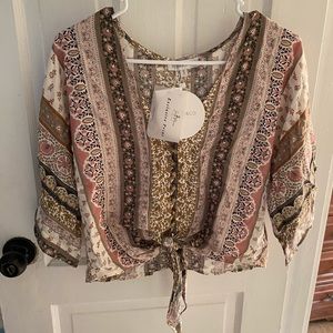 Esther & Co Boho Floral Tie Front Crop Top
